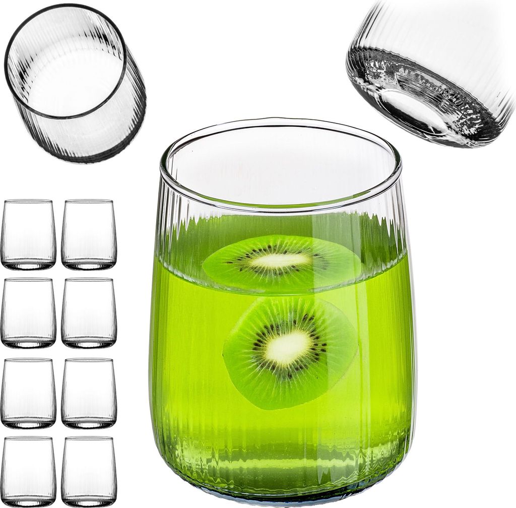 KADAX Wassergläser 310ml, 8er Set, elegantes Gläser mit Rillenstruktur, Trinkgläser für Wasser, Saft, Softdrinks & Cocktails, Saftgläser aus G...