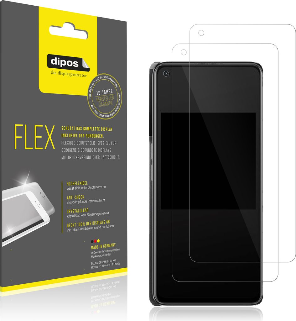 3x Schutzfolie für Oppo K10 Pro 5G Folie, 100% Displayabdeckung, dipos Flex