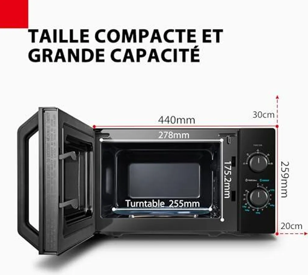 Four à micro-ondes autonome noir 20L 800W compact pour cuisine moderne - 2