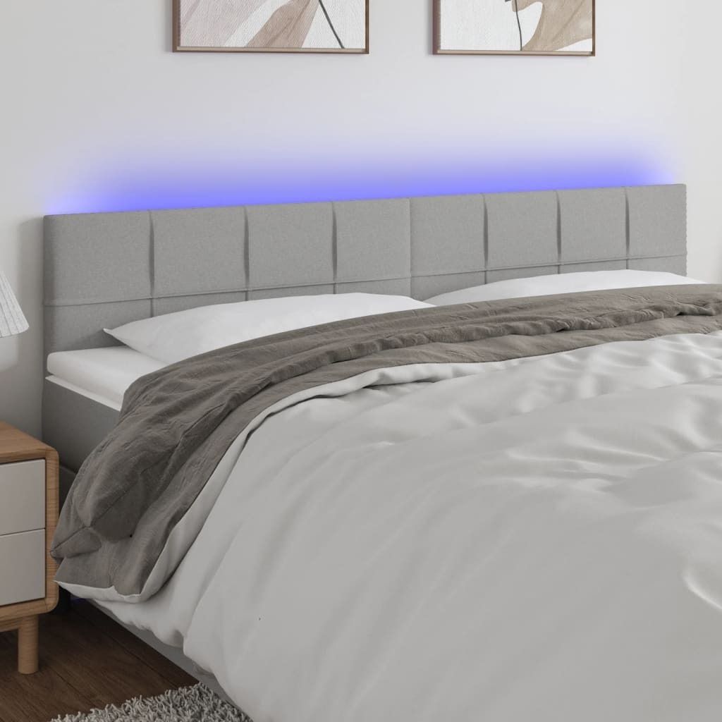 The Living Store LED Kopfteil Hellgrau 160x5x78/88 cm Stoff