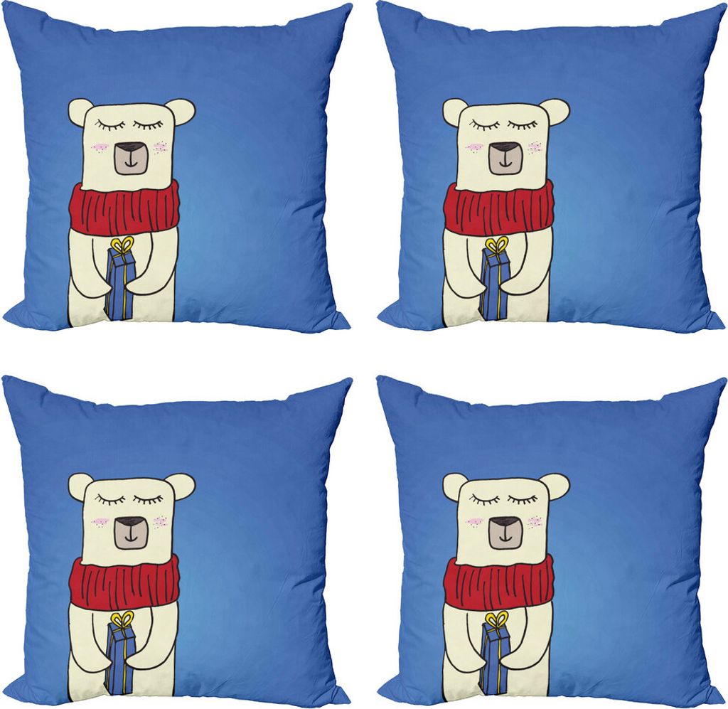 ABAKUHAUS Eisbär Kissenbezug Set (4 Stück), Merry Xmas Cartoon, Moderner Doppelseitiger Digitaldruck, 50 cm x 50 cm, Violet Blue Multicolor