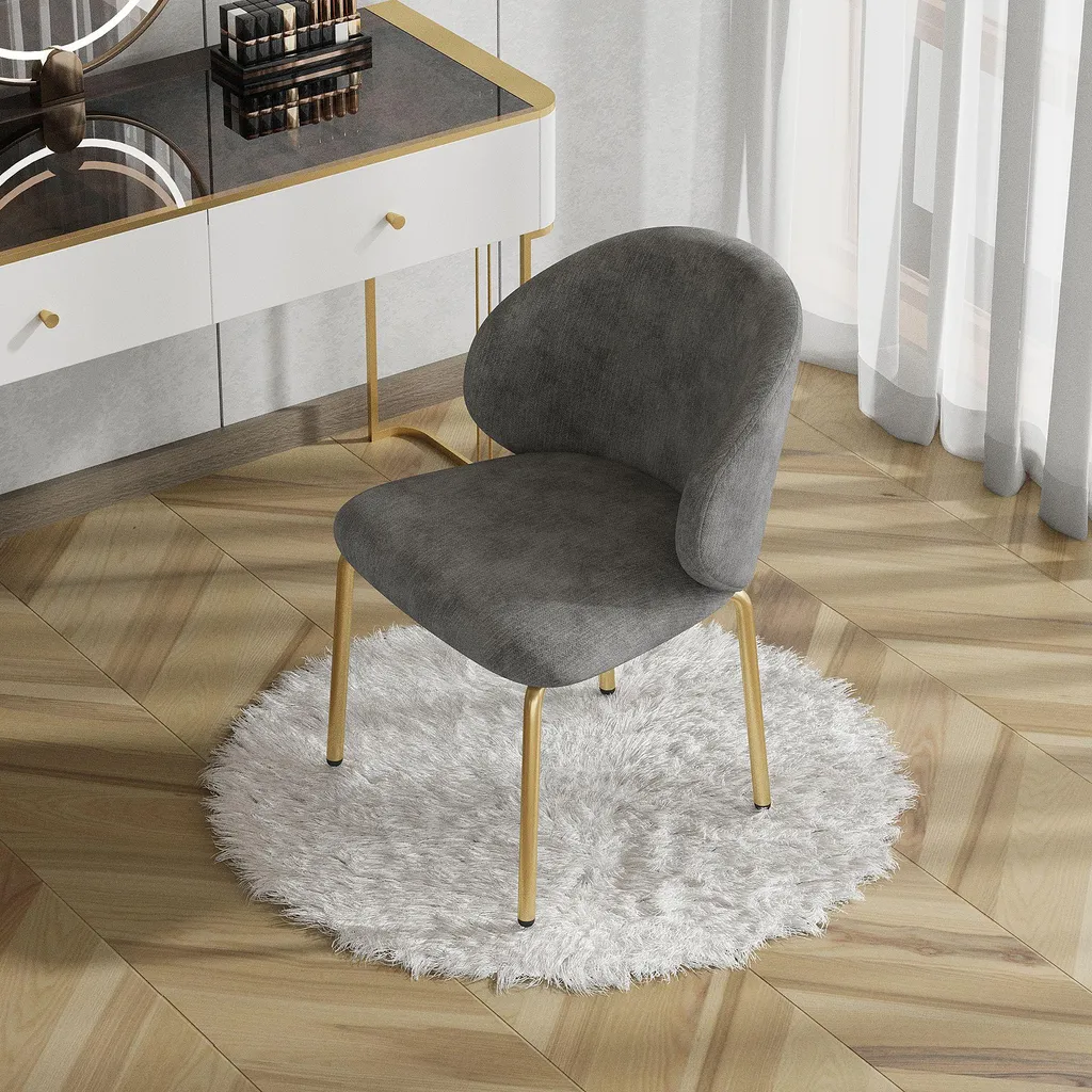 Chaise de salle à manger Merax en chenille grise et pieds dorés chic