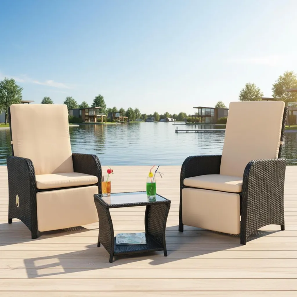 Ensemble Repas Extérieur pour Balcon : Salon 2 Fauteuils Poly Rotin Noir - 6