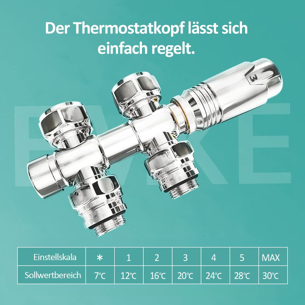 EMKE Heizkörperthermostat Multiblock-Set–Anschlussarmatur mit Thermostat für Heizkörper in Eck- und Durchgangsform φ16xG1/2" und φ15xG1/2" C...
