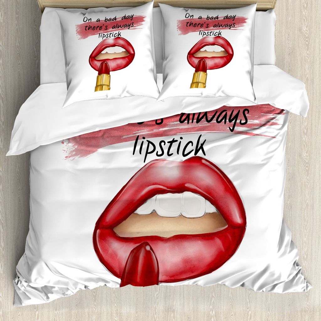 ABAKUHAUS Mode Bettbezugs Set Für Doppelbetten, Zitat Beauty Charm Make-up, Milbensicher Allergiker geeignet mit Kissenbezügen, Schwarz und Dunke...