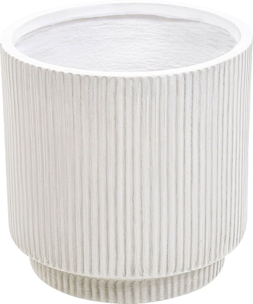 BELIANI Blumentopf Cremeweiß Ton und Glasfaser Rund 30 cm mit Loch Ablaufloch Rillen Modern Outdoor Indoor Außen Draußen Innen Ausstattung Deko