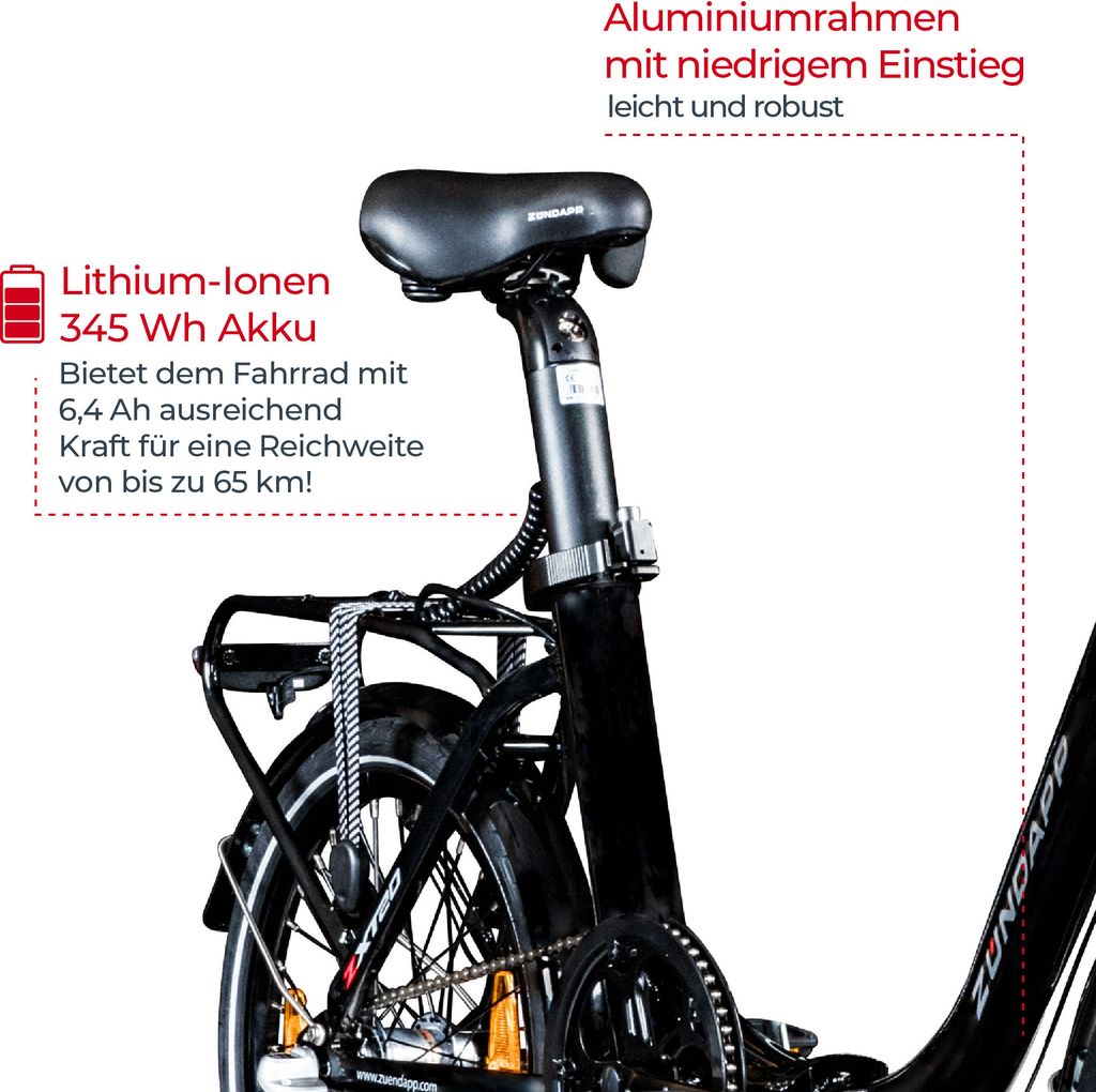 Zündapp ZXT20 E Bike 20 Zoll E Klapprad Tiefeinsteiger 3 Produktbild 5
