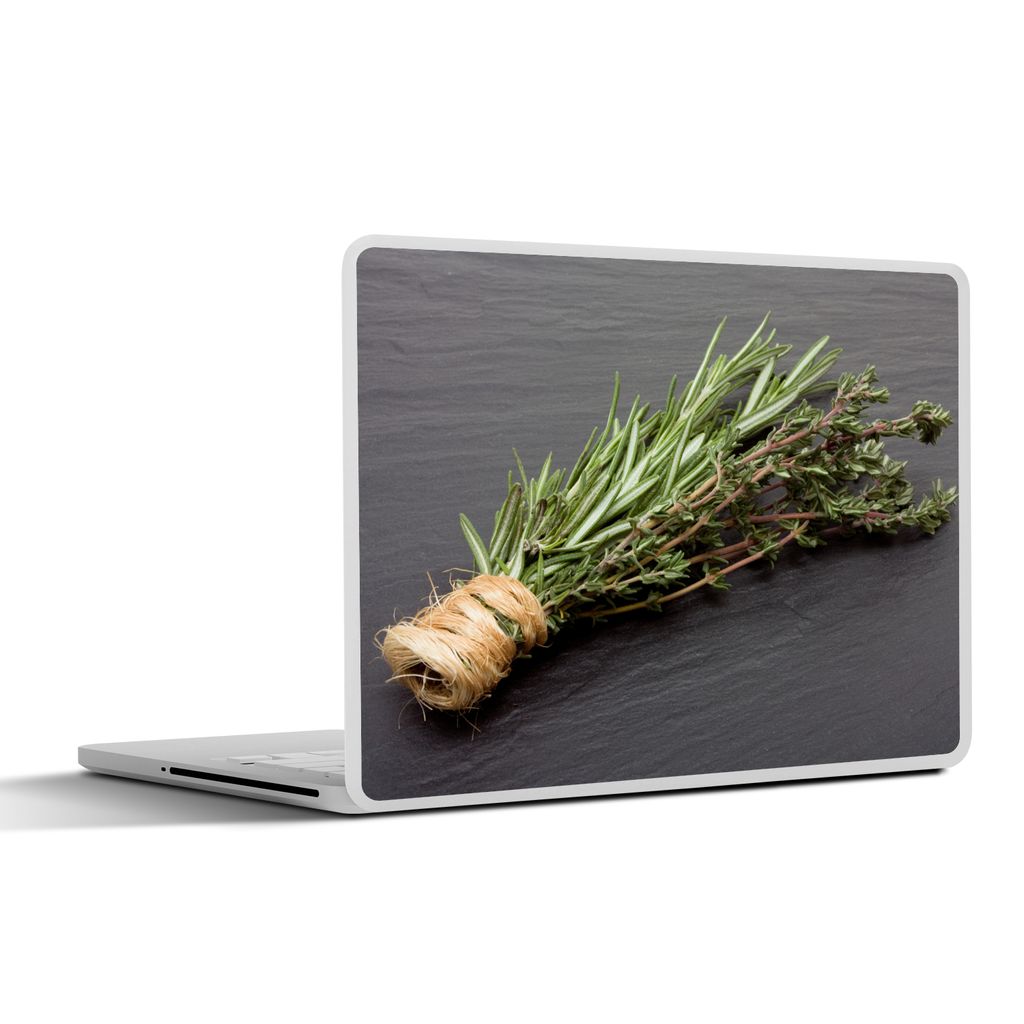 MuchoWow Laptop Aufkleber Sticker Cover Thymian - Kräuter - Grün - Tisch - Küche - Stein 36.5x27.5 cm - Laptop-Sticker