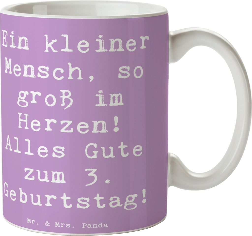 Mr. & Mrs. Panda Trinkbecher Spruch 3. Geburtstag Herz - Lavendeltraum - Geschenk, Teetasse, kleiner Mensch, Dekotasse, handgefertigt, dritter, Tas...