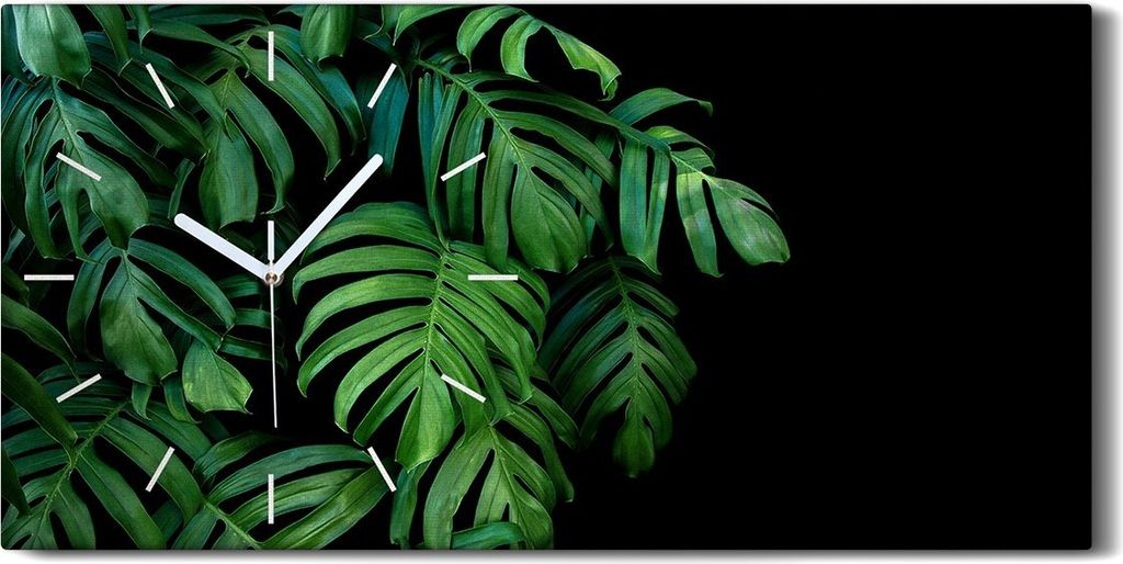 Küchenuhr Bürouhr Leinwand Uhr 60x30 Gemälde Blumen Blätter Produktbild 