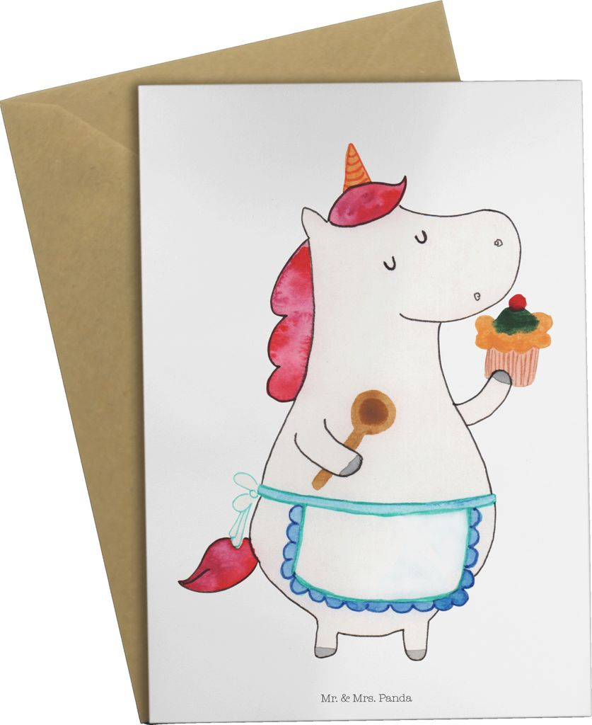 Mr. & Mrs. Panda Grußkarte Einhorn Küche - Weiß - Geschenk, Grußkarten, Muffin, Kuchen, Einhörner, weihnachtskarten, hochzeitskarten, Unicorn,...
