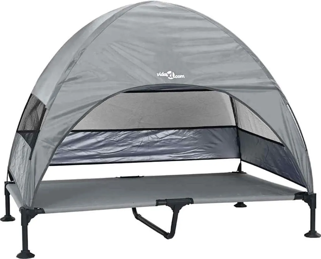 Lit de camp extérieur pour chien avec abri solaire gris 127x81x108cm