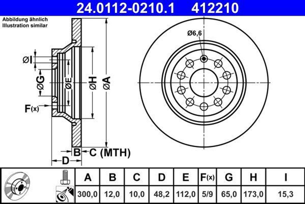 ATE 24.0112-0210.1 Bremsscheibe OE 3Q0615601 kompatibel mit A3 8V, Q3, TT, Alhambra, Tarraco, Kodiaq, Superb, Arteon, Caddy, Golf Alltrack, Golf VI...