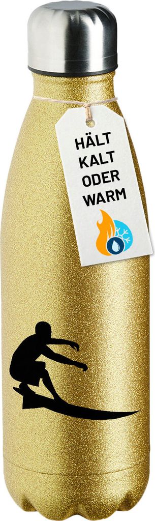 Huuraa Trinkflasche Surfen Silhouette 500ml Gold Edelstahl Wasserflasche Trinkflasche Geschenkidee