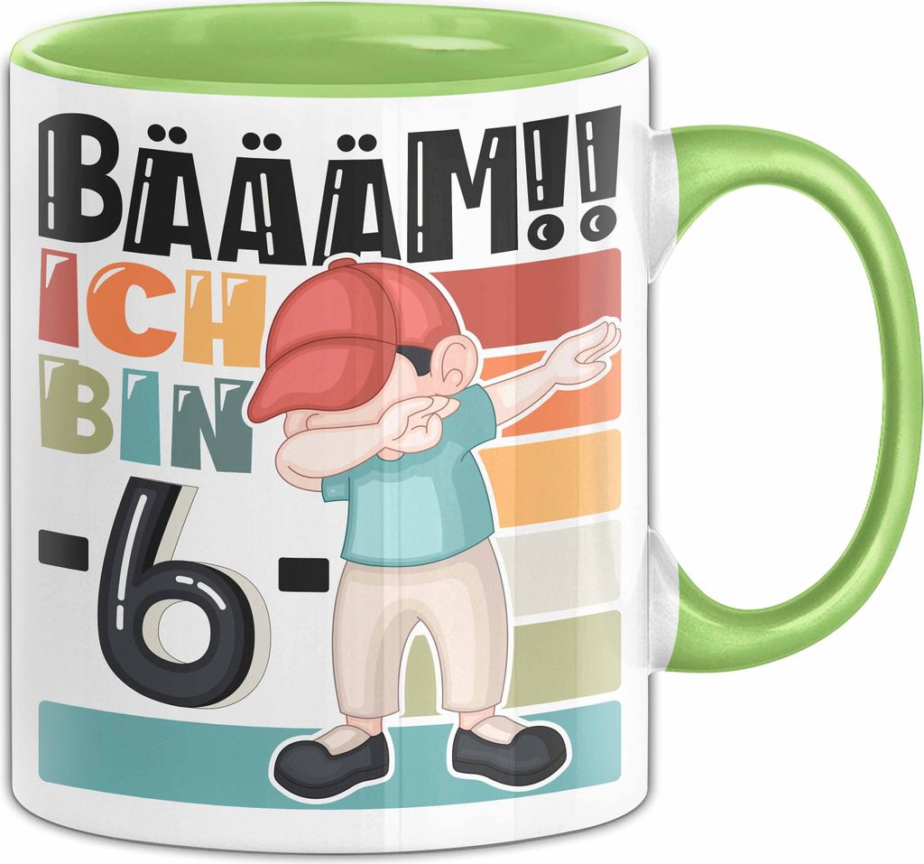 6. Geburtstag Geschenk Tasse Becher Jungen Geburtstagsgeschenk Sohn Bäääm Ich Bin 6 (Grün)