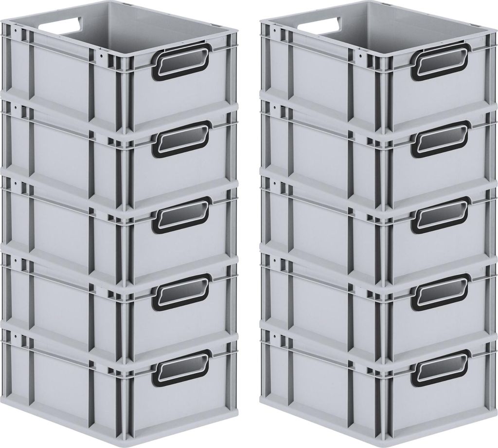 SuperSparSet 10x Eurobox NextGen Color | HxBxT 17x30x40cm | 16 Liter | Griffe schwarz offen | Glatter Boden | Grau | Eurobehälter, Transportbox, T...