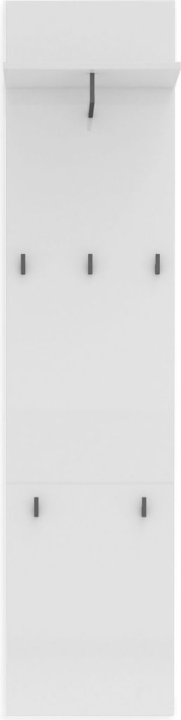 Garderobenpaneel >Zippo< 5 Haken, Ablage, weiss hochglanz / schwarz - 40x170x27,6 (BxHxT)