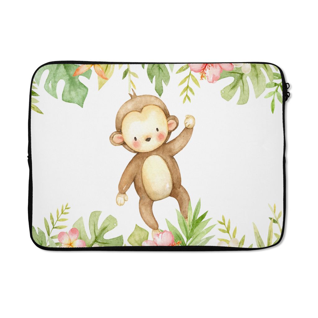 MuchoWow Laptop Hülle 13 Zoll Affe - Dschungel - Aquarell Laptoptasche - Laptophülle - Sleeve - Rundumschutz