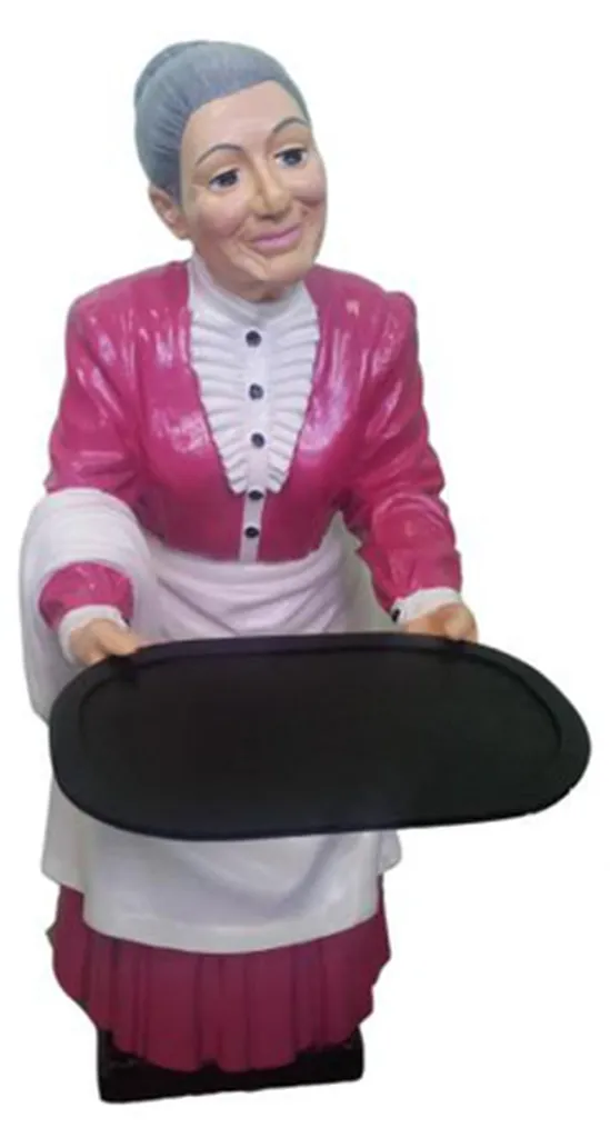 Décoration de Restaurant : Statue Grand-mère Serveuse avec Plateau