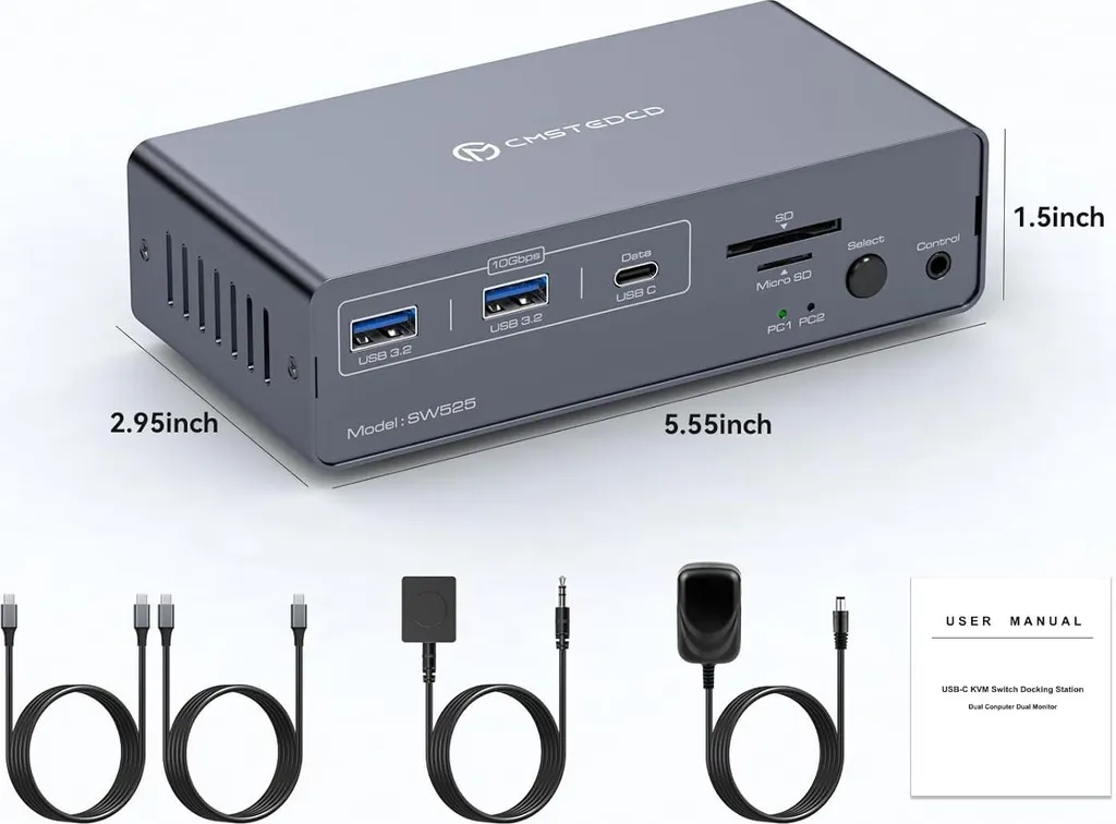Switch KVM USB C Double Écran 4K 120Hz pour Partage de 2 Ordinateurs