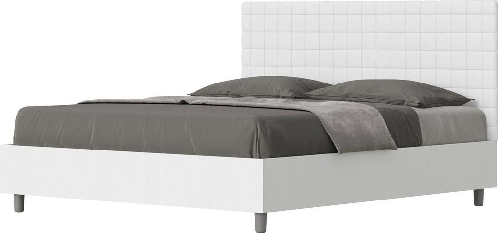 ITYHOME - Bett ohne Lattenrost 160x200 Bettgestell Esche weiß Bett-Kopfteil mit Kunstlederbezug Weiß Burmy