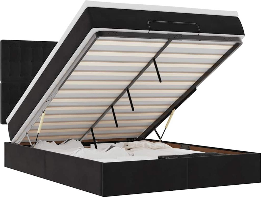 vidaXL Ottoman-Bett mit Matratzen & LEDs Schwarz 140x200 cm Samt