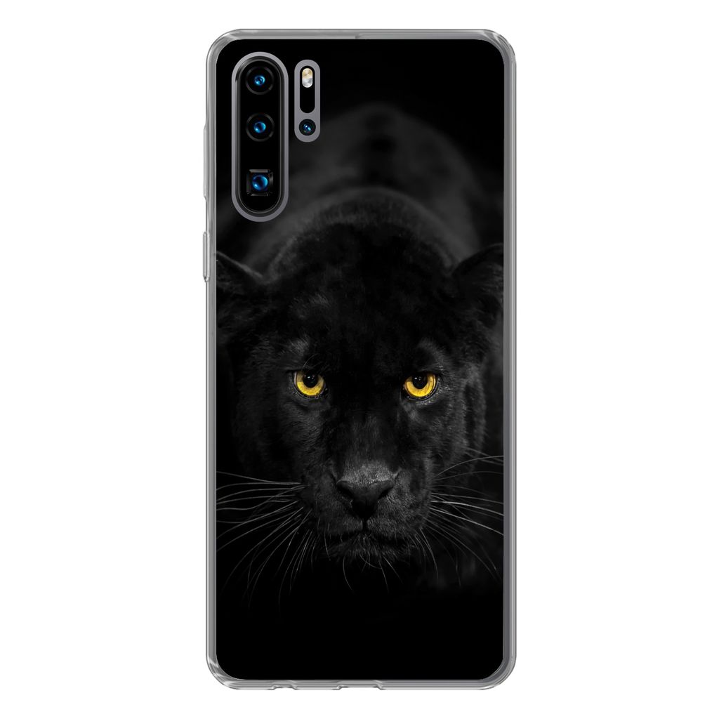 MuchoWow Handyhülle Schutzhülle Hülle für Huawei P30 Pro Leopard - Augen - Schwarz Silikon Softcase Handy Hülle - Schutzdeckel