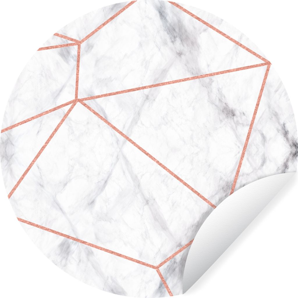 MuchoWow Runde Wandtattoo - Wandsticker Tapete Aufkleber Marmor - Roségold - Weiß Ø 80 cm Selbstklebend und Repositionierbar - Wandaufkleber -...