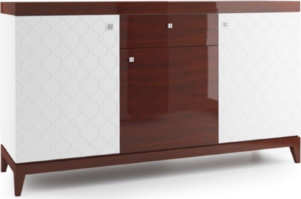 Casa Padrino Luxus Kommode mit 3 Türen und Schublade Weiß / Hochglanz Braun 171,4 x 45 x H. 96,6 cm - Luxus Möbel