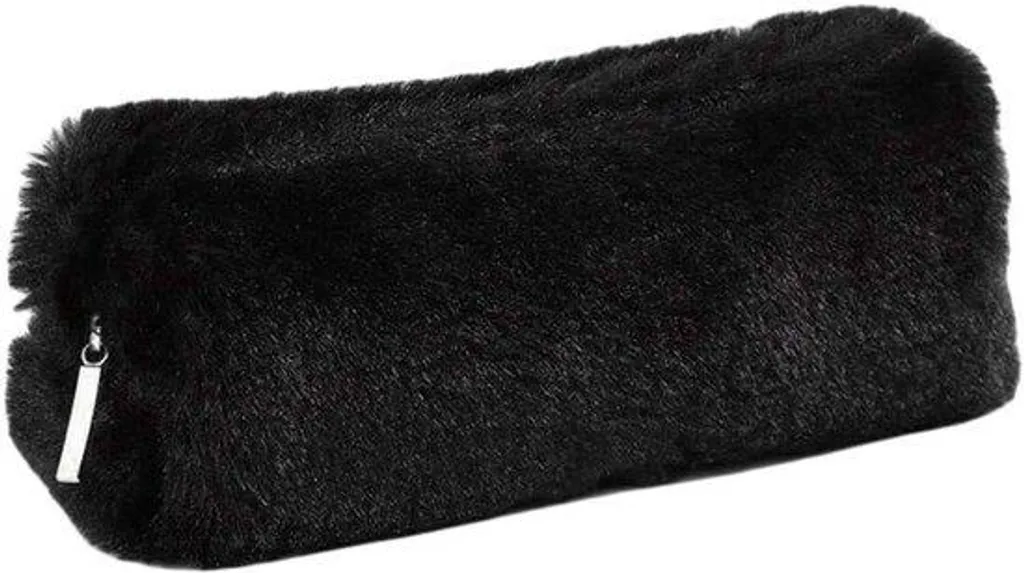 Trousse à maquillage en peluche moelleuse et étui à crayons Gris chic