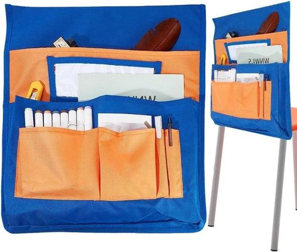 Organisateur de chaise scolaire orange 40x46 cm avec porte-étiquette