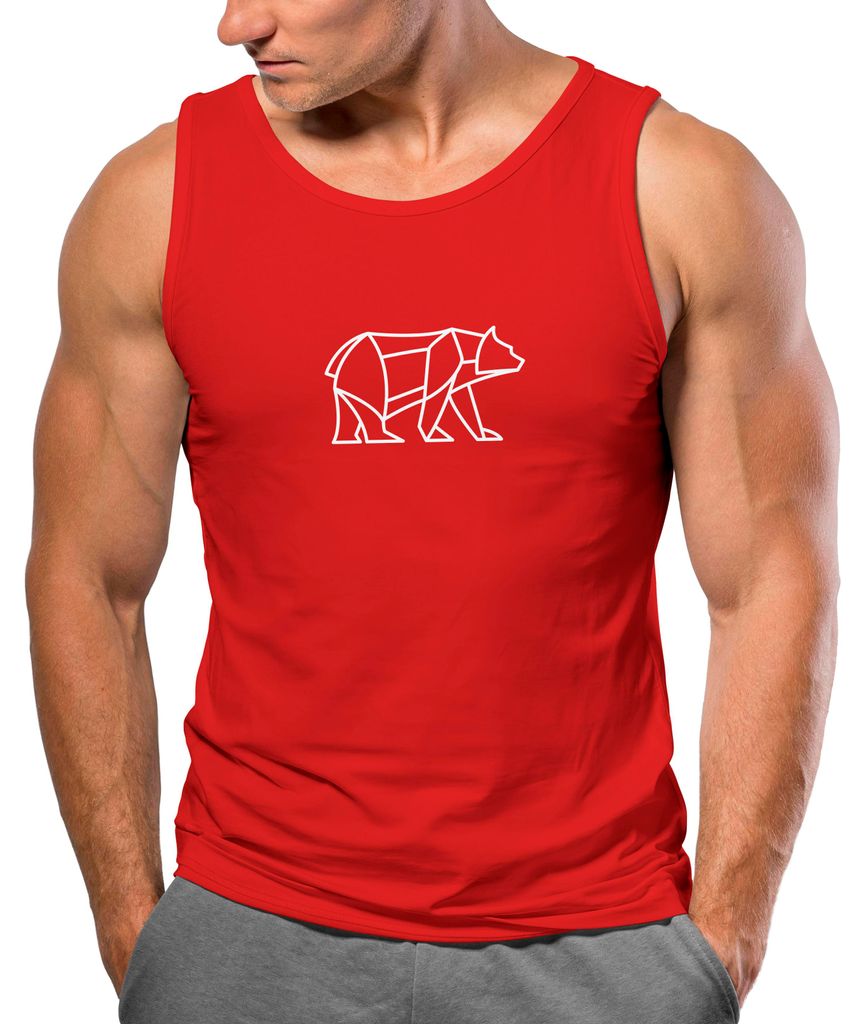 Herren Tank-Top Polygon Design Print Bär Bear Tiermotiv Outdoor Fashion Streetstyle Muskelshirt Neverless Polygon 2 rot L