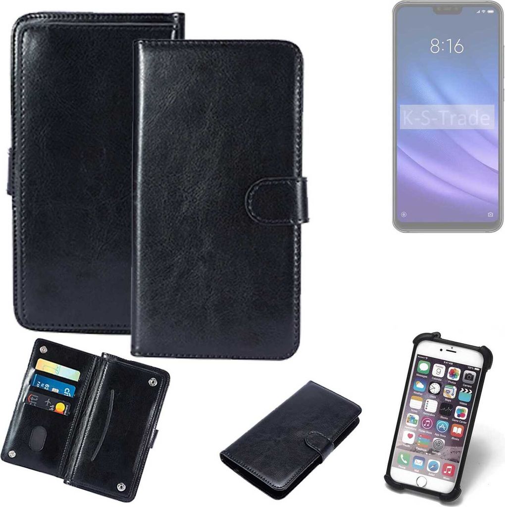 K-S-Trade 360° Hülle kompatibel mit Xiaomi Mi 8 lite schwarz Kunstleder Case BookCase WalletCase Kunstlederederhülle Handyhülle, Rundumschutz