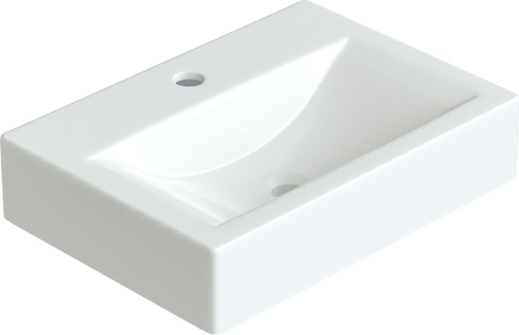 AQUALAVOS Waschbecken Handwaschbecken Aufsatzwaschbecken weiß eckig klein Badezimmer Gäste wc mit Hahnloch BxTxH: 45,5x33x10 cm ohne Unterschrank...