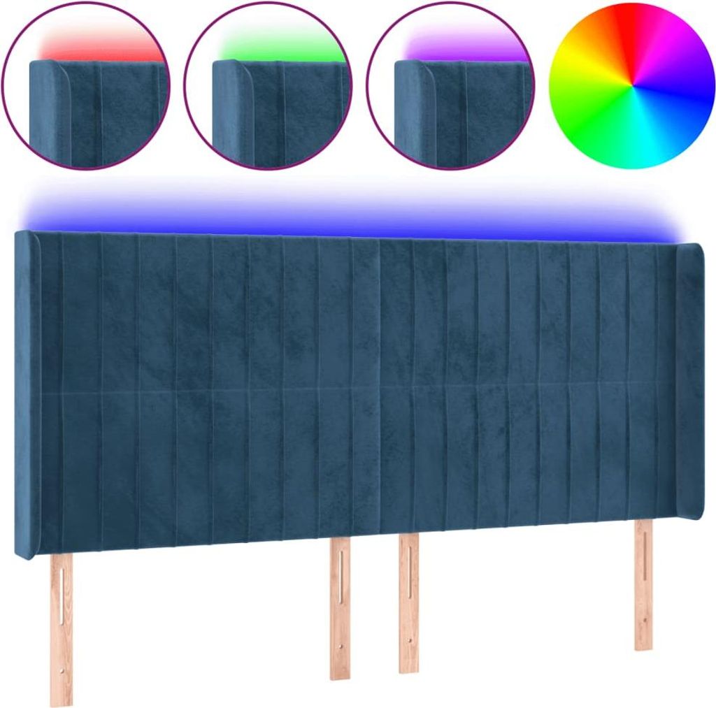 vidaXL LED Kopfteil Dunkelblau 163x16x118/128 cm Samt