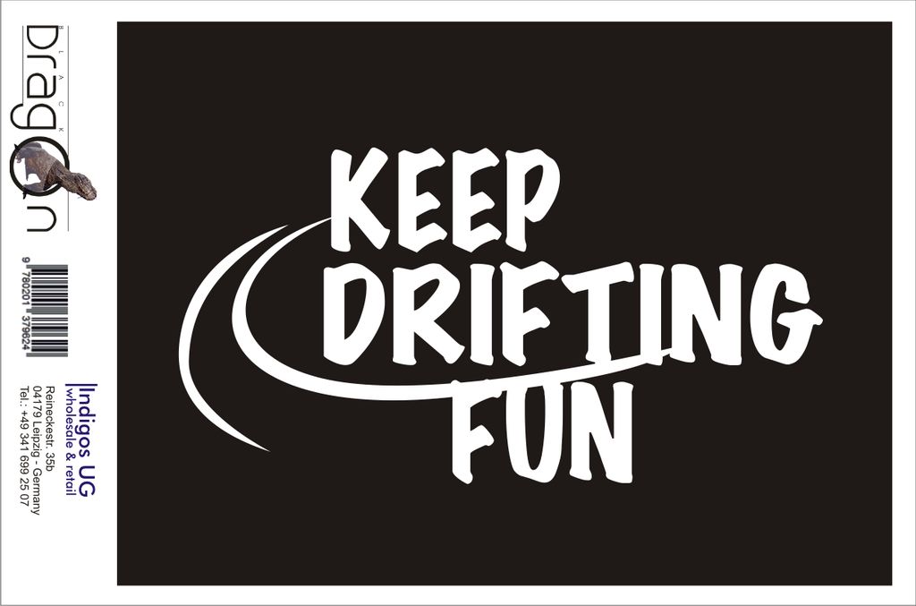 Aufkleber / Autoaufkleber - JDM / Die cut / Auto / OEM - Keep drifting fun - 210x110 mm silber - Heckscheibe / Heckscheibenaufkleber