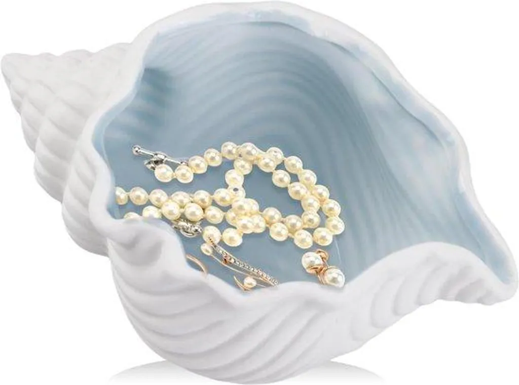 Boîte à bijoux en céramique motif coquillage - Tiroir bagues et colliers