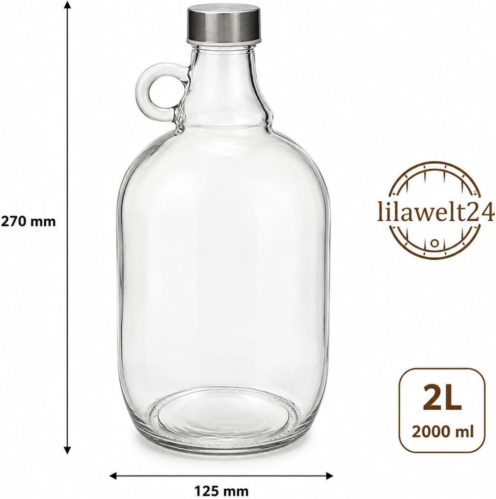 6er Set Glasflaschen 2L mit Schraubverschluss und Glasgriff