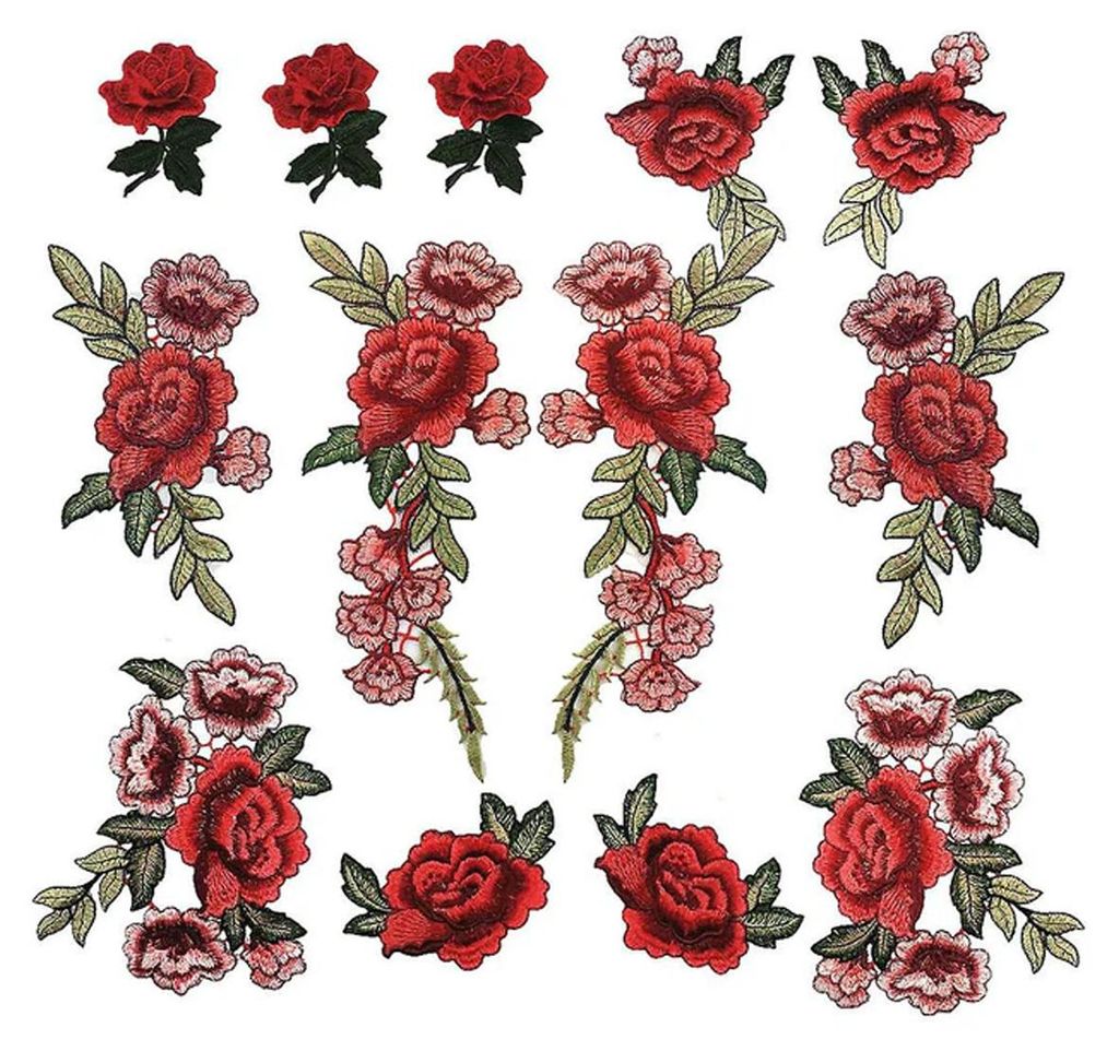 Klassisches Rosenmuster DIY-Nähdekor-Applikationen-Aufkleber-Set, blumenförmige Stickflicken für Kleidung, Kleider, Hüte, Jeansreparaturen