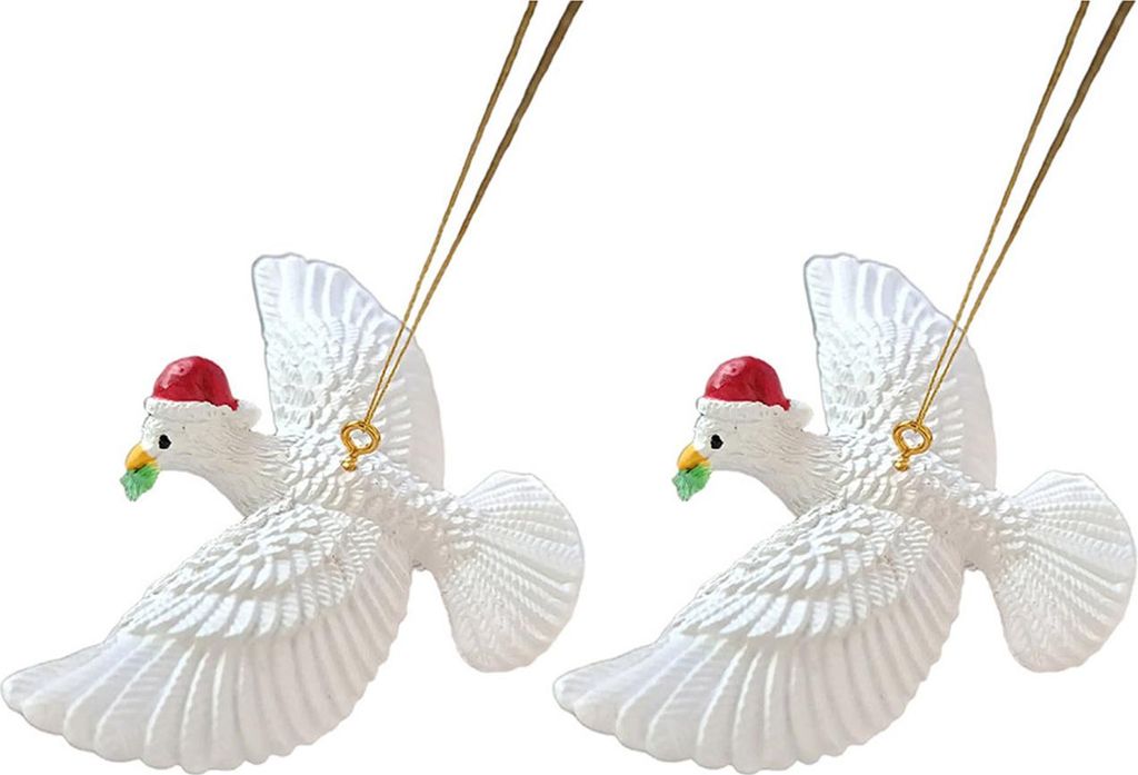 Friedliche weiße fliegende Taube als Ornament aus Kunstharz, naturgetreue Hängedekoration für Weihnachtsbaum und Zuhause