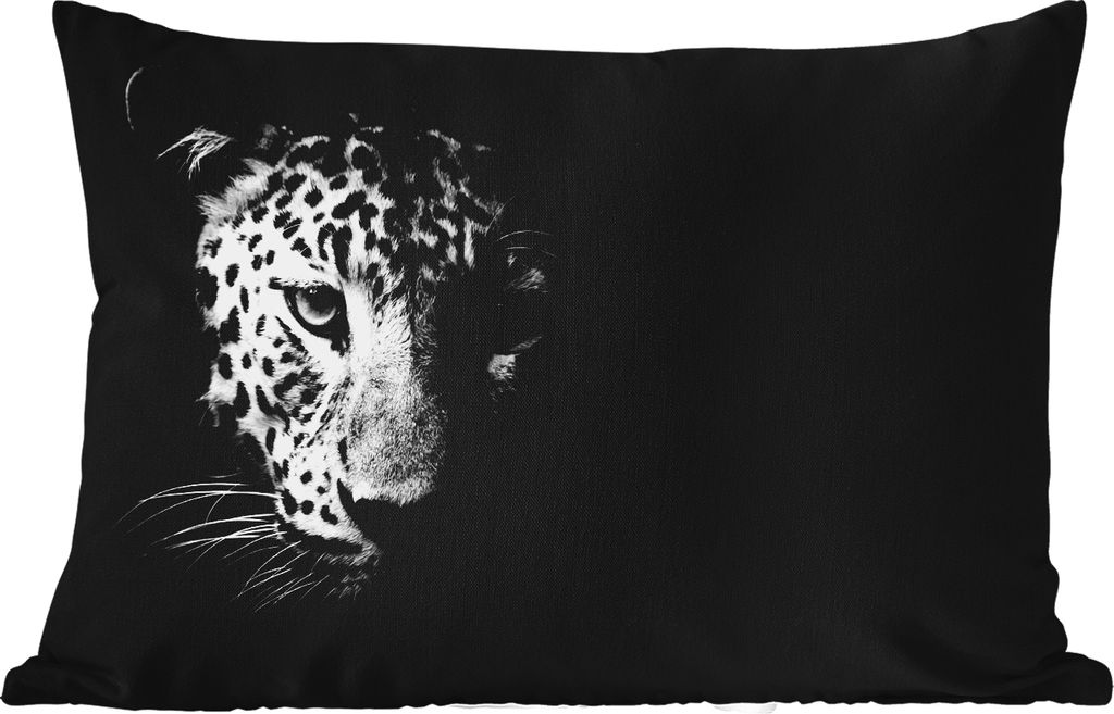 MuchoWow Outdoor Kissen - Panther - Wildtiere - Schwarz und weiß - Tiere - 60x40 cm - Wetterfest - Lounge Kissen - Zierkissen - Kissen für Inne...