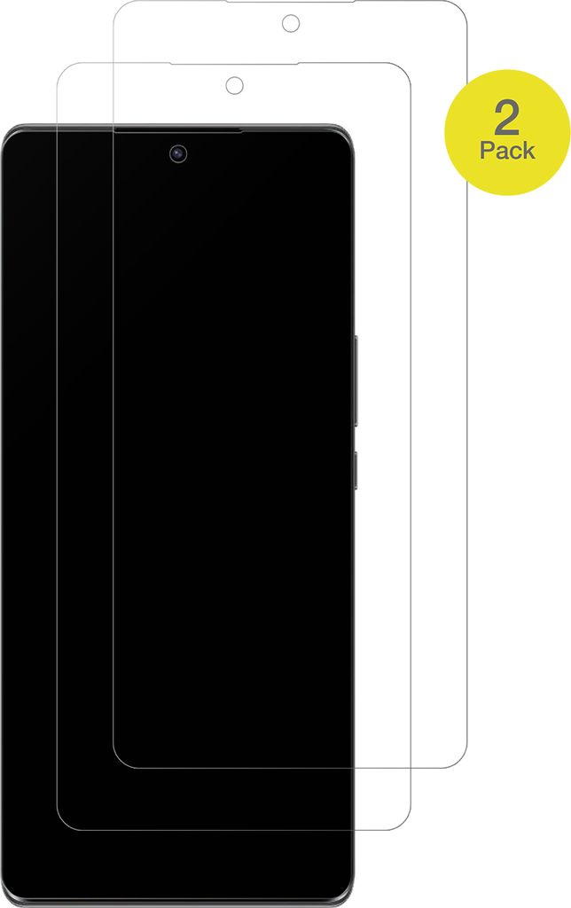 Two screen protectors are shown on a white background, with one partially covering a black smartphone screen.