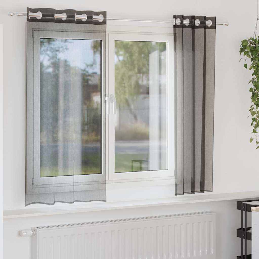 Voile Vorhänge mit Ösen 2 Stk. Schwarz 140x175 cm, Gardinen & Vorhänge DesignMöbel