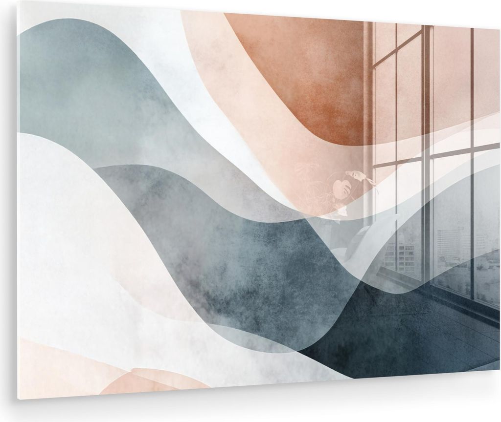 MuchoWow Glasbilder - Bilder auf Wandbild - Foto auf Glas Abstrakt - Wellen - Blau 90x60 cm Wanddekoration aus Glas - Acrylglasbild - Acrylbilder -...