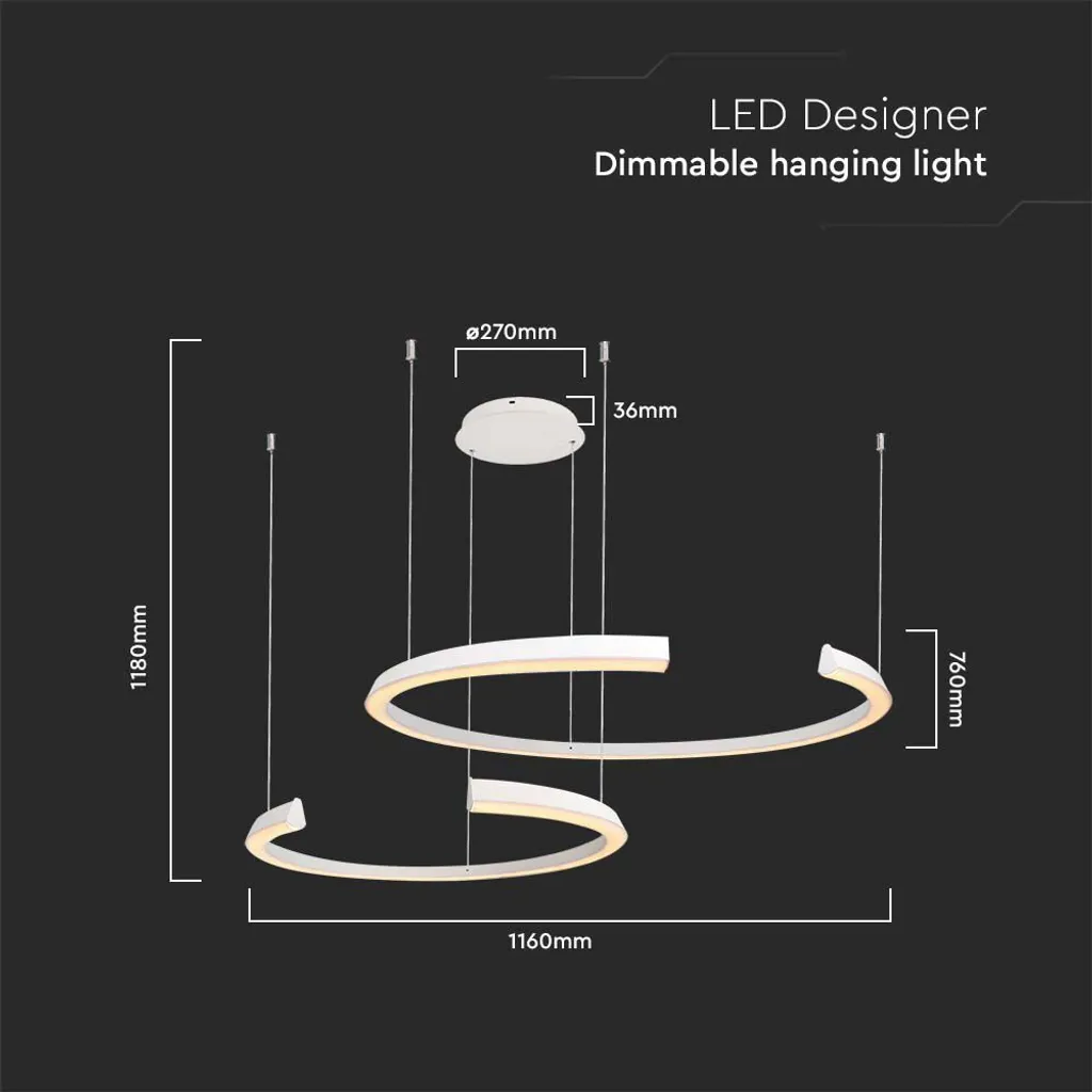 Suspension LED dimmable TRIAC métal blanc 118 cm éclairage modulable - 2
