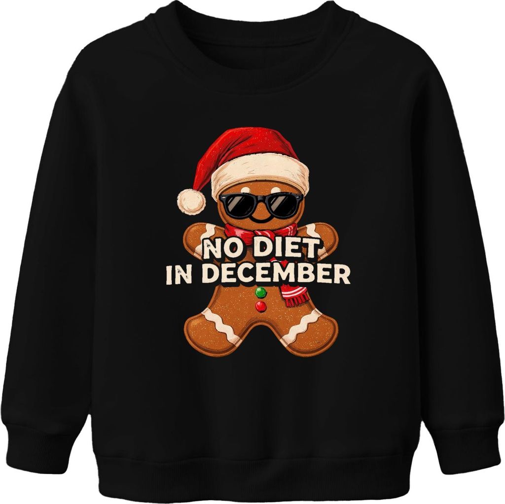 NO DIET IN DECEMBER Lebkuchenmann Weihnachten lustig Sonnenbrille Uni Kinder Sweatshirt Pullover, Schwarz, 104
