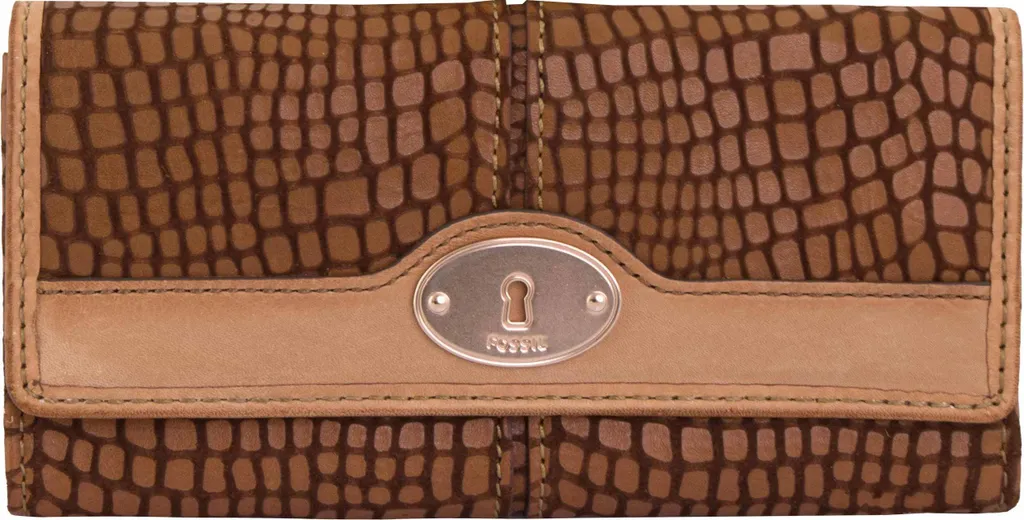 Portefeuille femme chic pour grand sac | Embossed Clutch Fossil marron