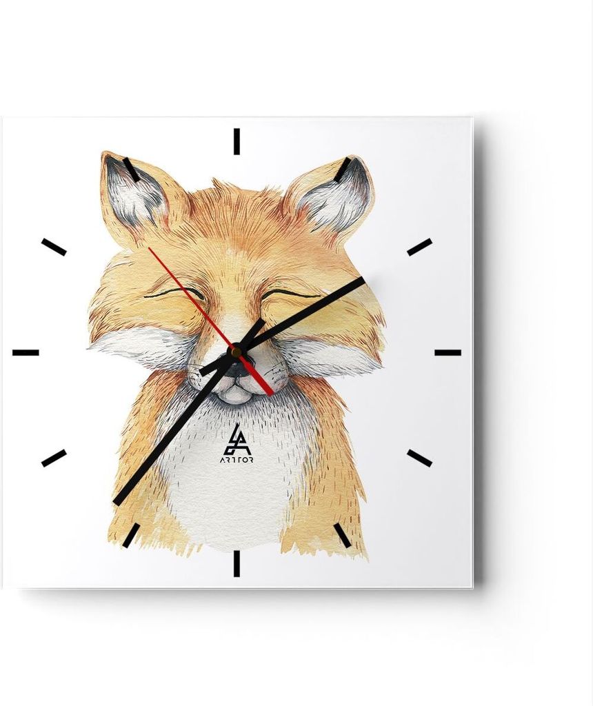 Wanduhr - Quadrat - Glasuhr - Cartoon Fuchs Kind - 30x30cm - Schleichendes Uhrwerk - Lautlos - zum Aufhängen bereit - Dekoration Modern - Wanddeko...