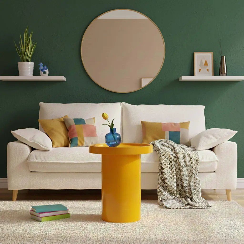 Table basse de bout de canapé ronde 40 cm jaune Sigma : gain de place déco