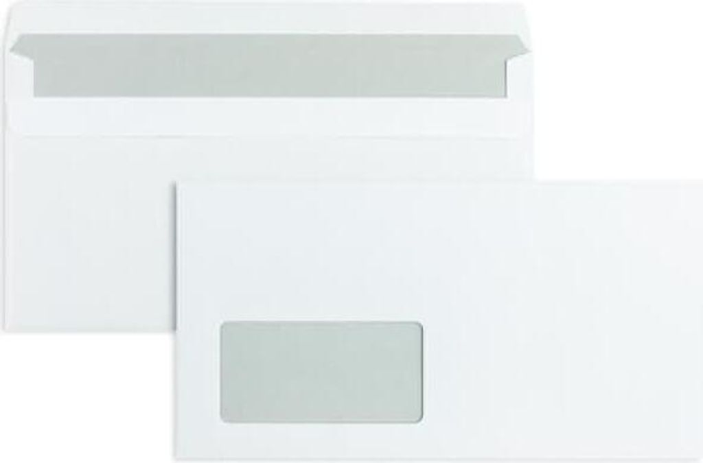 Briefumschläge 125x235mm 80g/qm selbstklebend Fenster VE=1000 Stück weiß